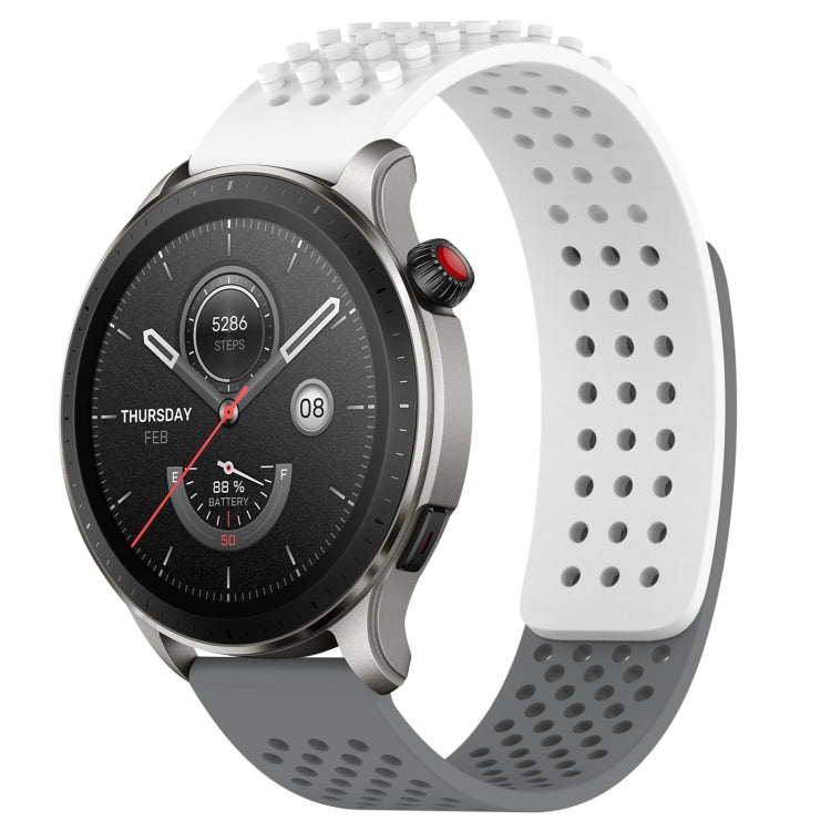 For Amazfit GTR 4 22mm Holes Breathable 3D Dots Silicone Watch Band(White+Grey) - Watch Bands by PMC Jewellery | Online Shopping South Africa | PMC Jewellery