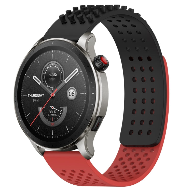 For Amazfit GTR 4 22mm Holes Breathable 3D Dots Silicone Watch Band(Black+Red) - Watch Bands by PMC Jewellery | Online Shopping South Africa | PMC Jewellery