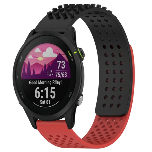 For Garmin Forerunner 255 Music 22mm Holes Breathable 3D Dots Silicone Watch Band(Black+Red) - Watch Bands by PMC Jewellery | Online Shopping South Africa | PMC Jewellery