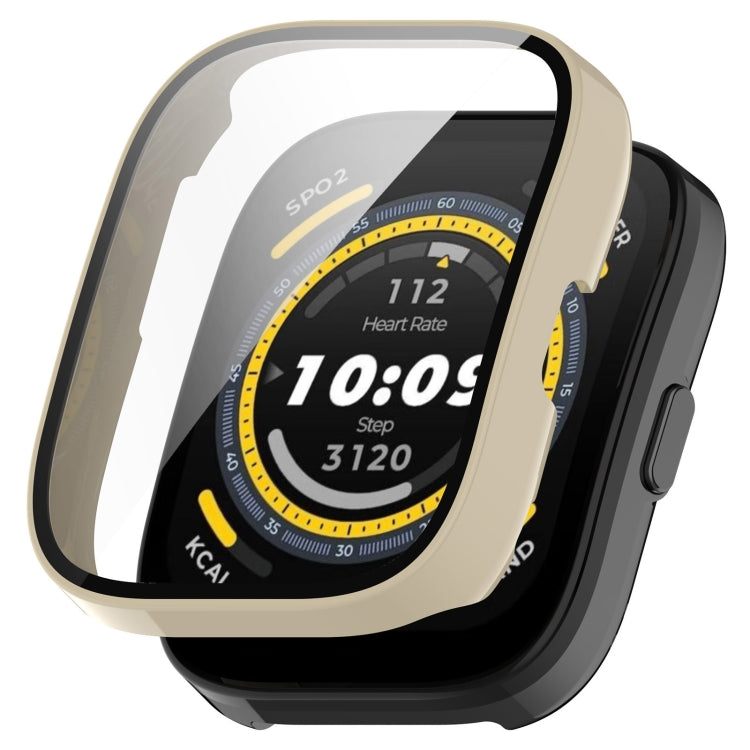For Amazfit Bip 5 Tempered Film Integrated PC Watch Protective Case(Ivory) - Watch Cases by PMC TechLife | Online Shopping South Africa | PMC TechLife | Buy Now Pay Later Mobicred