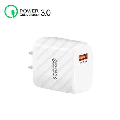 TE-005 QC3.0 18W USB Fast Charger with 1m 3A USB to 8 Pin Cable, US Plug(White) - USB Charger by PMC Jewellery | Online Shopping South Africa | PMC Jewellery | Buy Now Pay Later Mobicred