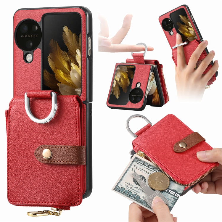 For OPPO Find N3 Flip Vertical Flip Zipper Wallet Ring Leather Phone Case(Red) - Find N3 Flip Cases by PMC TechLife | Online Shopping South Africa | PMC TechLife