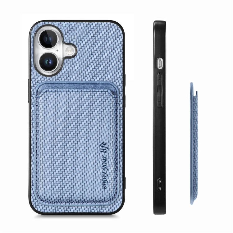 For iPhone 16 Carbon Fiber Leather Card Magsafe Phone Case(Blue) - iPhone 16 Cases by PMC Jewellery | Online Shopping South Africa | PMC Jewellery | Buy Now Pay Later Mobicred