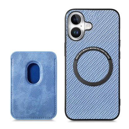 For iPhone 16 Carbon Fiber Leather Card Magsafe Phone Case(Blue) - iPhone 16 Cases by PMC Jewellery | Online Shopping South Africa | PMC Jewellery | Buy Now Pay Later Mobicred