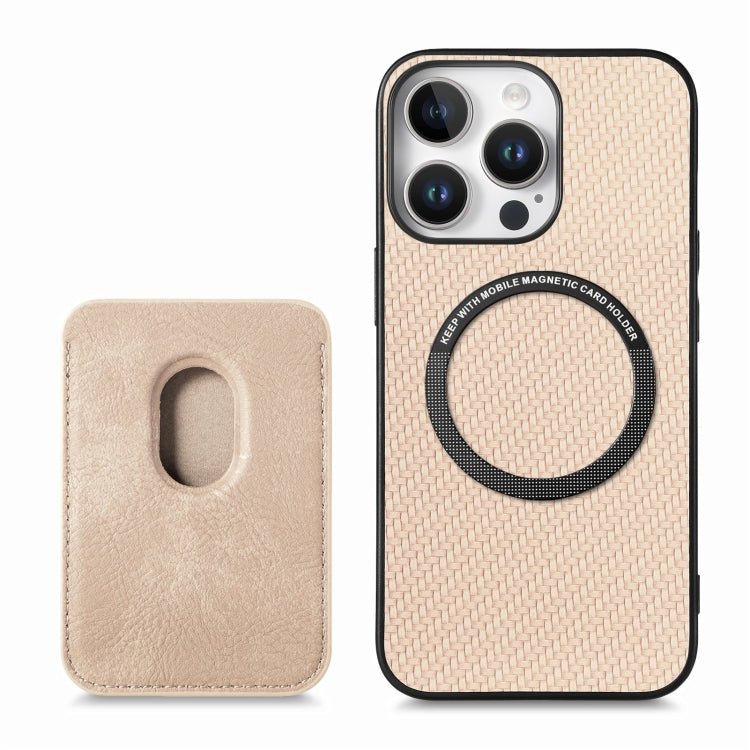 For iPhone 16 Pro Carbon Fiber Leather Card Magsafe Phone Case(Khaki) - iPhone 16 Pro Cases by PMC Jewellery | Online Shopping South Africa | PMC Jewellery | Buy Now Pay Later Mobicred