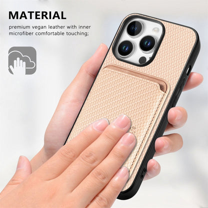 For iPhone 16 Pro Carbon Fiber Leather Card Magsafe Phone Case(Khaki) - iPhone 16 Pro Cases by PMC Jewellery | Online Shopping South Africa | PMC Jewellery | Buy Now Pay Later Mobicred