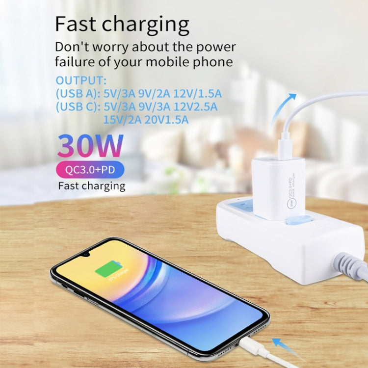 PD30W USB-C / Type-C + QC3.0 USB Charger with 1m USB to Micro USB Data Cable, AU Plug(White) - free shipping - PMC TechLife - Order now!
