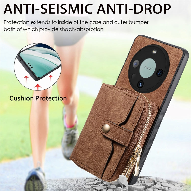 For Huawei Mate 60 Pro Crossbody Multi-function Zipper Wallet Phone Case(Brown) - Huawei Cases by PMC TechLife | Online Shopping South Africa | PMC TechLife | Buy Now Pay Later Mobicred