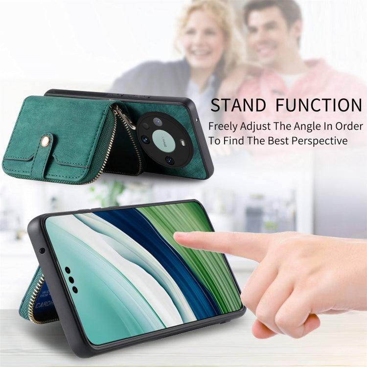 For Huawei Mate 60 Pro Crossbody Multi-function Zipper Wallet Phone Case(Green) - Huawei Cases by PMC TechLife | Online Shopping South Africa | PMC TechLife | Buy Now Pay Later Mobicred