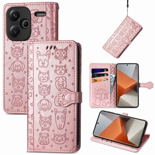 For Xiaomi Redmi Note 13 Pro+ Cat and Dog Embossed Leather Phone Case(Rose Gold) - Note 13 Pro+ Cases by PMC Jewellery | Online Shopping South Africa | PMC Jewellery