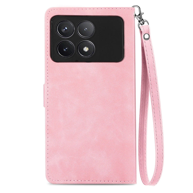 For Xiaomi Redmi K70 Embossed Flower Zipper Leather Phone Case(Pink) - K70 Cases by PMC Jewellery | Online Shopping South Africa | PMC Jewellery | Buy Now Pay Later Mobicred