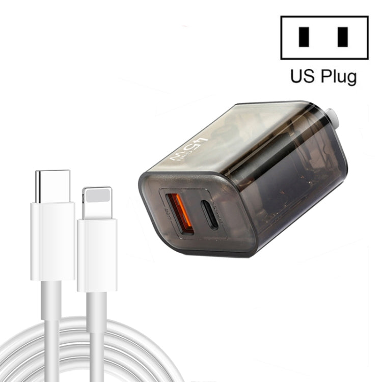 45PQ 45W PD25W + QC3.0 20W USB Super Fast Charger with Type-C to 8 Pin Cable, US Plug(Transparent Gray) - USB Charger by PMC Jewellery | Online Shopping South Africa | PMC Jewellery | Buy Now Pay Later Mobicred