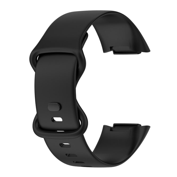 For Fitbit Charge 6 Solid Color Butterfly Buckle Silicone Watch Band, Size:S Size(Black) - Watch Bands by PMC TechLife | Online Shopping South Africa | PMC TechLife | Buy Now Pay Later Mobicred