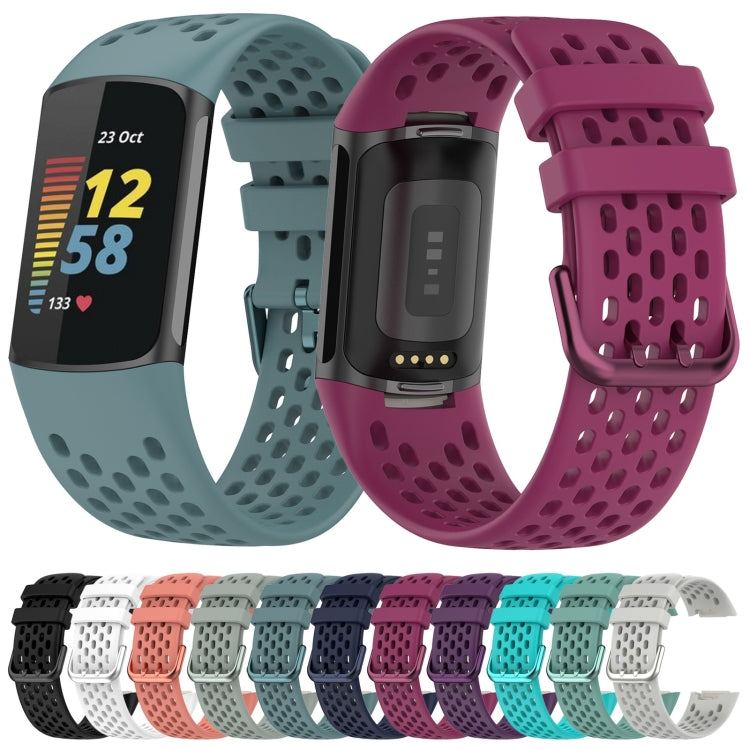 For Fitbit Charge 6 Solid Color Breathable Sports Silicone Watch Band(Gray) - Watch Bands by PMC TechLife | Online Shopping South Africa | PMC TechLife