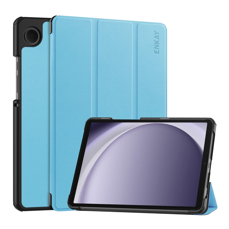 For Samsung Galaxy Tab A9 8.7 ENKAY Tri-fold Custer Texture Leather Smart Tablet Case(Light Blue) - free shipping - PMc TechLife - Order now!