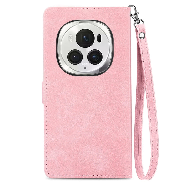 For Honor Magic6 Pro Embossed Flower Zipper Leather Phone Case(Pink) - Honor Cases by PMC Jewellery | Online Shopping South Africa | PMC Jewellery | Buy Now Pay Later Mobicred