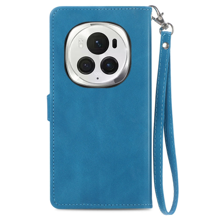 For Honor Magic6 Pro Embossed Flower Zipper Leather Phone Case(Blue) - Honor Cases by PMC Jewellery | Online Shopping South Africa | PMC Jewellery | Buy Now Pay Later Mobicred