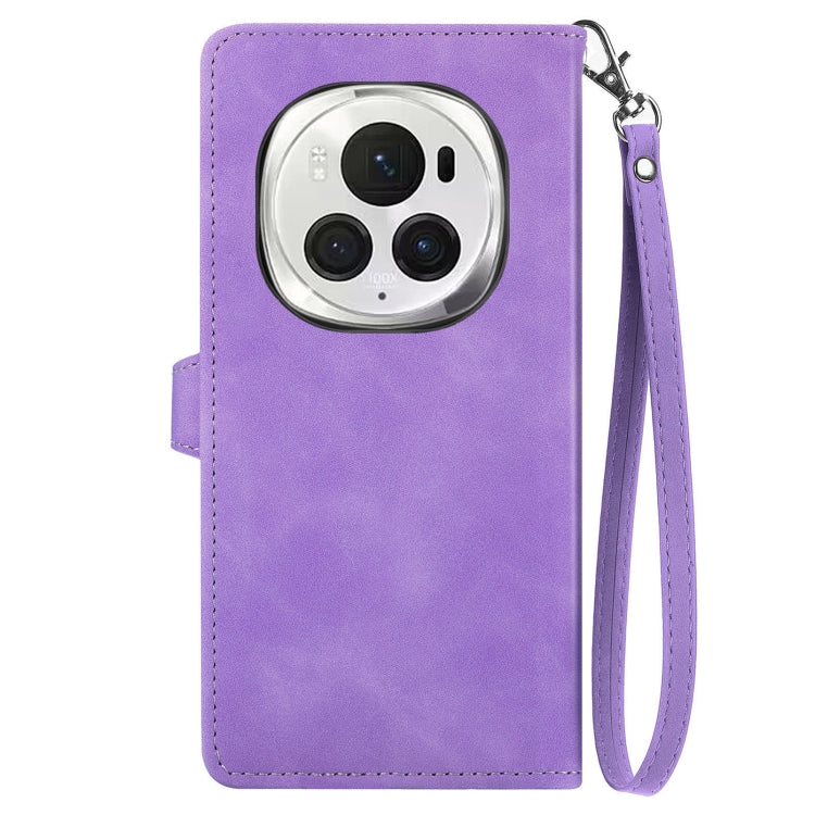 For Honor Magic6 Pro Embossed Flower Zipper Leather Phone Case(Purple) - Honor Cases by PMC Jewellery | Online Shopping South Africa | PMC Jewellery | Buy Now Pay Later Mobicred