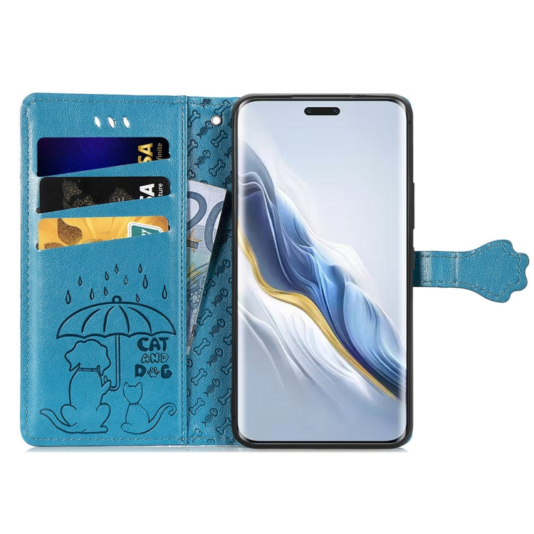 For Honor Magic6 Pro Cat and Dog Embossed Leather Phone Case(Blue) - Honor Cases by PMC Jewellery | Online Shopping South Africa | PMC Jewellery | Buy Now Pay Later Mobicred