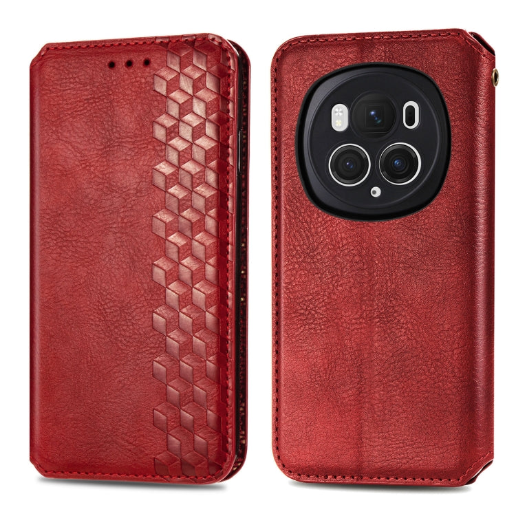 For Honor Magic6 Pro Cubic Grid Pressed Magnetic Leather Phone Case(Red) - Honor Cases by PMC Jewellery | Online Shopping South Africa | PMC Jewellery | Buy Now Pay Later Mobicred