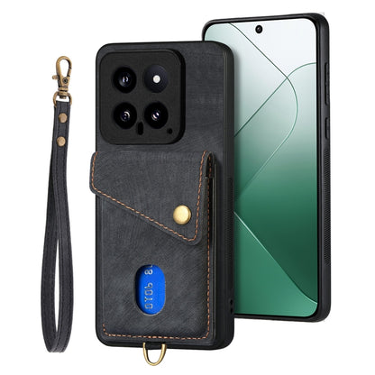 For Xiaomi 14 Retro Card Wallet Fold Leather Phone Case with Strap(Black) - 14 Cases by PMC Jewellery | Online Shopping South Africa | PMC Jewellery | Buy Now Pay Later Mobicred