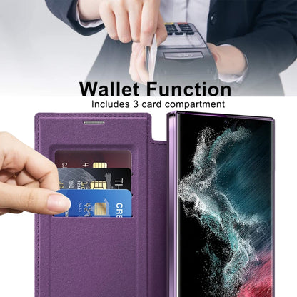 For Samsung Galaxy S22 Ultra 5G MagSafe Magnetic RFID Anti-theft Leather Phone Case(Purple) - Galaxy S22 Ultra 5G Cases by PMC Jewellery | Online Shopping South Africa | PMC Jewellery