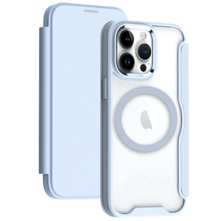 For iPhone 14 Pro Max MagSafe RFID Blocking Adsorption Flip Leather Phone Case(Blue) - iPhone 14 Pro Max Cases by PMC TechLife | Online Shopping South Africa | PMC TechLife