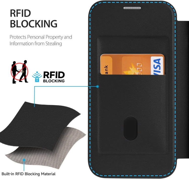 For iPhone 15 Plus MagSafe RFID Blocking Adsorption Flip Leather Phone Case(Khaki) - iPhone 15 Plus Cases by PMC TechLife | Online Shopping South Africa | PMC TechLife
