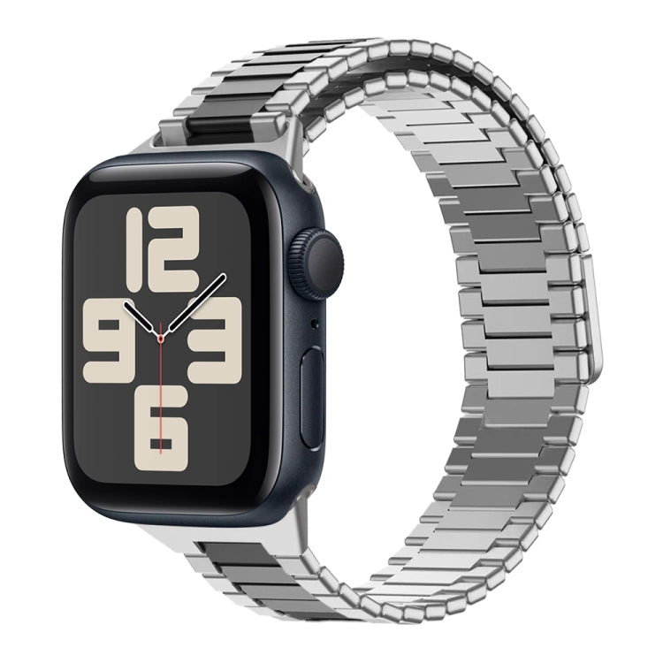 For Apple Watch SE 2023 40mm Bamboo Magnetic Stainless Steel Metal Watch Strap(Silver Black) - Watch Bands by PMC Jewellery | Online Shopping South Africa | PMC Jewellery