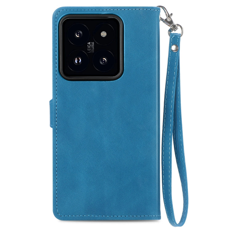 For Xiaomi 14 Embossed Flower Zipper Leather Phone Case(Blue) - 14 Cases by PMC Jewellery | Online Shopping South Africa | PMC Jewellery | Buy Now Pay Later Mobicred