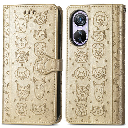 For Blackview A200 Pro Cat and Dog Embossed Leather Phone Case(Gold) - More Brand by PMC Jewellery | Online Shopping South Africa | PMC Jewellery