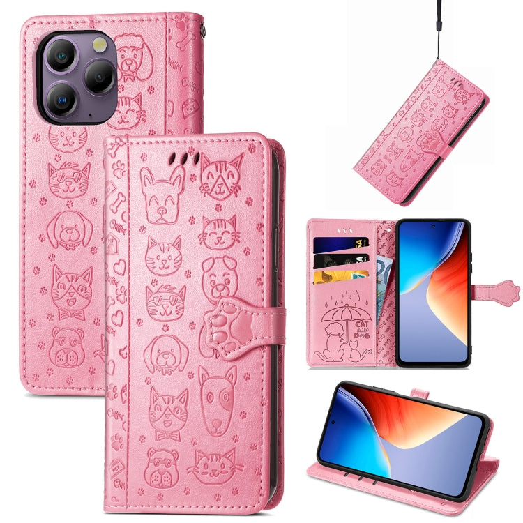 For Blackview A96 Cat and Dog Embossed Leather Phone Case(Pink) - More Brand by PMC TechLife | Online Shopping South Africa | PMC TechLife