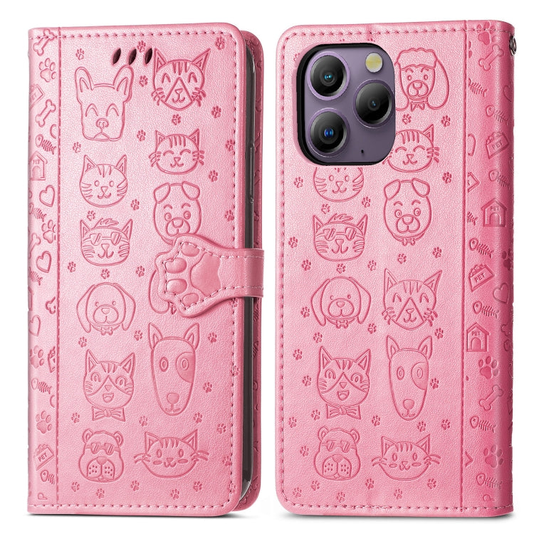 For Blackview A96 Cat and Dog Embossed Leather Phone Case(Pink) - More Brand by PMC TechLife | Online Shopping South Africa | PMC TechLife