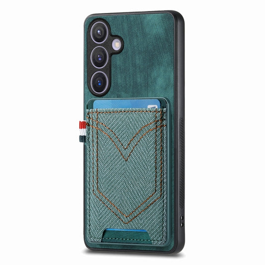 For Samsung Galaxy S25+ 5G Denim Texture Leather Skin Phone Case with Card Slot(Green) - Galaxy S25+ 5G Cases by PMC Jewellery | Online Shopping South Africa | PMC Jewellery | Buy Now Pay Later Mobicred