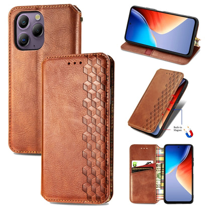 For Blackview A96 Cubic Grid Pressed Magnetic Leather Phone Case(Brown) - More Brand by PMC Jewellery | Online Shopping South Africa | PMC Jewellery