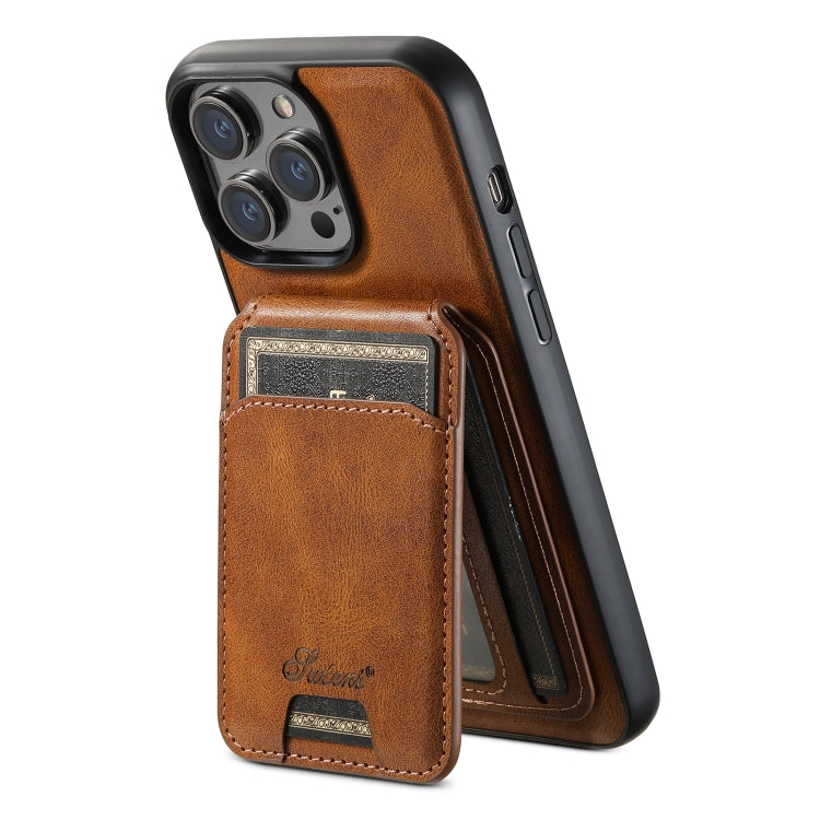 For iPhone 15 Pro Suteni H15 MagSafe Oil Eax Leather Detachable Wallet Back Phone Case(Brown) - iPhone 15 Pro Cases by Suteni | Online Shopping South Africa | PMC Jewellery