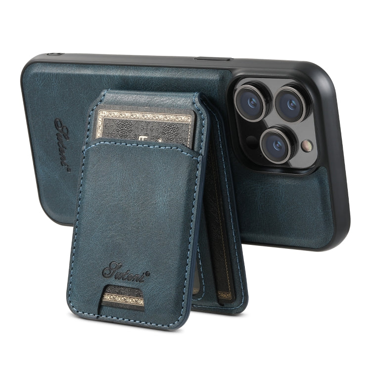 For iPhone 15 Suteni H15 MagSafe Oil Eax Leather Detachable Wallet Back Phone Case(Blue) - iPhone 15 Cases by Suteni | Online Shopping South Africa | PMC Jewellery