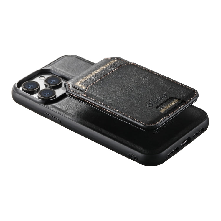 For iPhone 12 Pro Max Suteni H15 MagSafe Oil Eax Leather Detachable Wallet Back Phone Case(Black) - iPhone 12 Pro Max Cases by Suteni | Online Shopping South Africa | PMC Jewellery