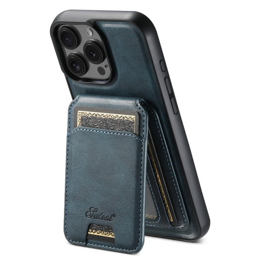 For iPhone 16 Pro Suteni H15 MagSafe Oil Eax Leather Detachable Wallet Back Phone Case(Blue) - iPhone 16 Pro Cases by Suteni | Online Shopping South Africa | PMC Jewellery | Buy Now Pay Later Mobicred