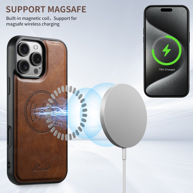 For iPhone 16 Pro Max Suteni H15 MagSafe Oil Eax Leather Detachable Wallet Back Phone Case(Brown) - iPhone 16 Pro Max Cases by Suteni | Online Shopping South Africa | PMC Jewellery | Buy Now Pay Later Mobicred