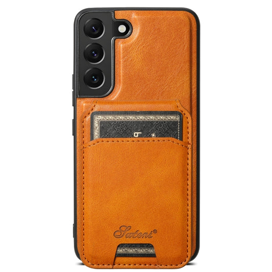 For Samsung Galaxy S22 5G Suteni H15 MagSafe Oil Eax Leather Detachable Wallet Back Phone Case(Khaki) - Galaxy S22 5G Cases by Suteni | Online Shopping South Africa | PMC Jewellery