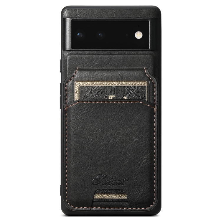 For Google Pixel 6a Suteni H15 Oil Eax Leather Detachable Wallet Back Phone Case(Black) - Google Cases by Suteni | Online Shopping South Africa | PMC Jewellery | Buy Now Pay Later Mobicred