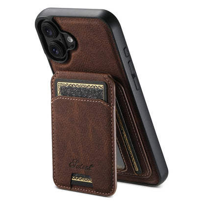 For iPhone 16 Suteni H16 Litchi Texture Leather Detachable Wallet Back Phone Case(Brown) - iPhone 16 Cases by Suteni | Online Shopping South Africa | PMC Jewellery | Buy Now Pay Later Mobicred