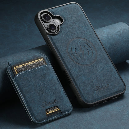 For iPhone 16 Suteni H16 Litchi Texture Leather Detachable Wallet Back Phone Case(Blue) - iPhone 16 Cases by Suteni | Online Shopping South Africa | PMC Jewellery | Buy Now Pay Later Mobicred