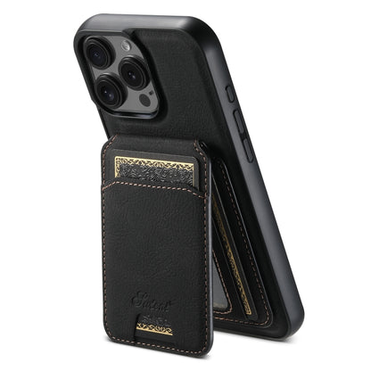 For iPhone 16 Pro Max Suteni H16 Litchi Texture Leather Detachable Wallet Back Phone Case(Black) - iPhone 16 Pro Max Cases by Suteni | Online Shopping South Africa | PMC Jewellery | Buy Now Pay Later Mobicred