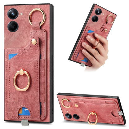 For Realme 10 Pro Retro Skin-feel Ring Card Bag Phone Case with Hang Loop(Pink) - Realme Cases by PMC Jewellery | Online Shopping South Africa | PMC Jewellery | Buy Now Pay Later Mobicred