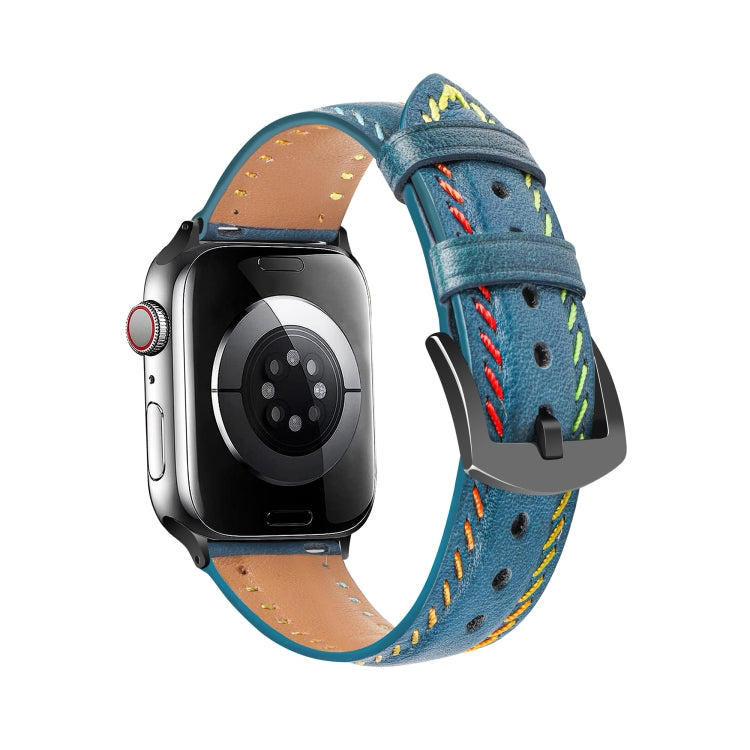 For Apple Watch Ultra 2 49mm Colorful Sewing Thread Leather Watch Band(Blue) - Watch Bands by PMC TechLife | Online Shopping South Africa | PMC TechLife | Buy Now Pay Later Mobicred