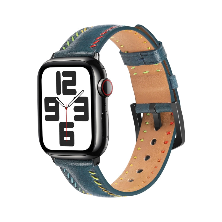 For Apple Watch Series 3 38mm Colorful Sewing Thread Leather Watch Band(Blue) - Watch Bands by PMC Jewellery | Online Shopping South Africa | PMC Jewellery