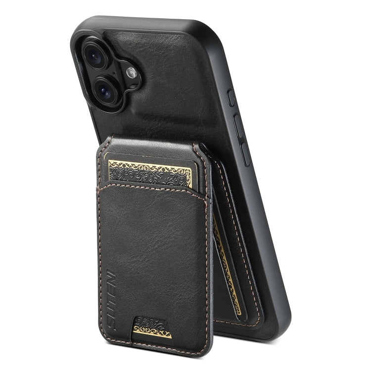 For iPhone 16 Suteni H02 Leather Wallet Stand Back Phone Case(Black) - iPhone 16 Cases by Suteni | Online Shopping South Africa | PMC Jewellery | Buy Now Pay Later Mobicred