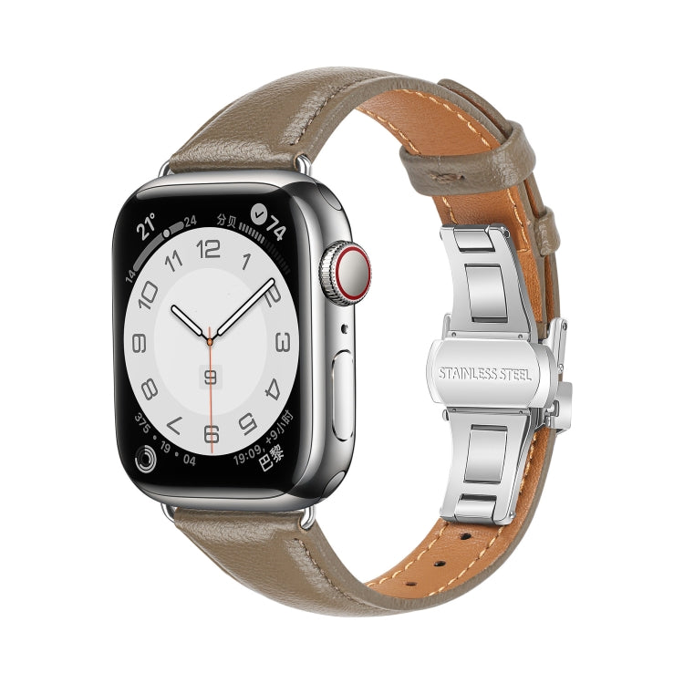 For Apple Watch Ultra 2 49mm Plain Leather Butterfly Buckle Watch Band(Gray+Silver) - free shipping - PMC TechLife - Order now!